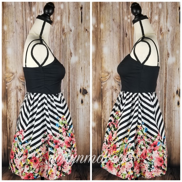 B. Darlin | Black & White Floral Chevron Dress - Picture 3 of 8